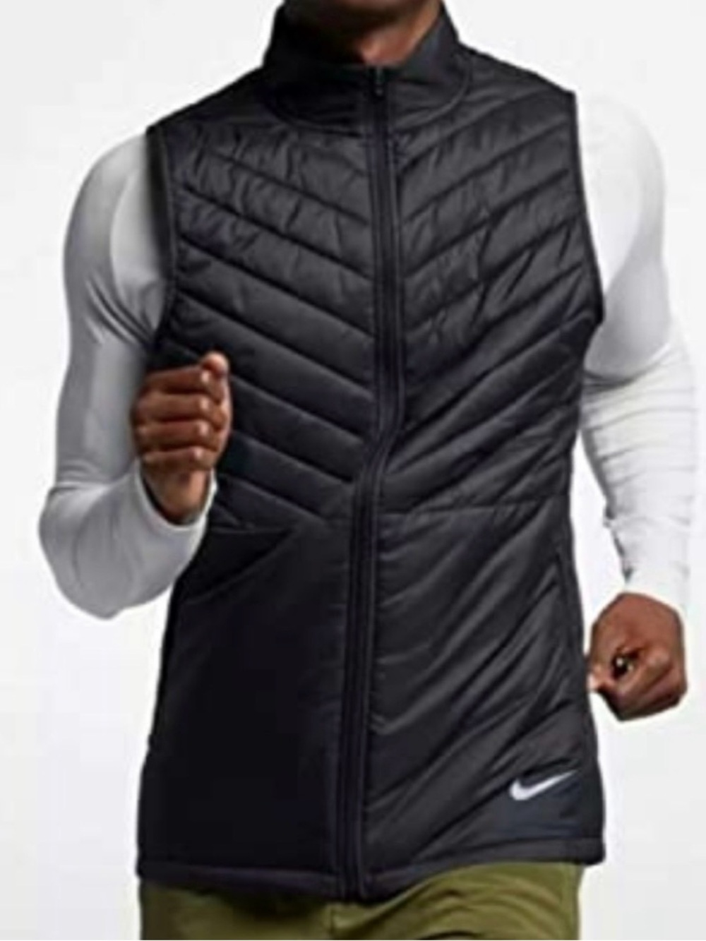 Nike Running Vest Aerolayer Men’s Black Quilted Lightweight zip Reflective Small